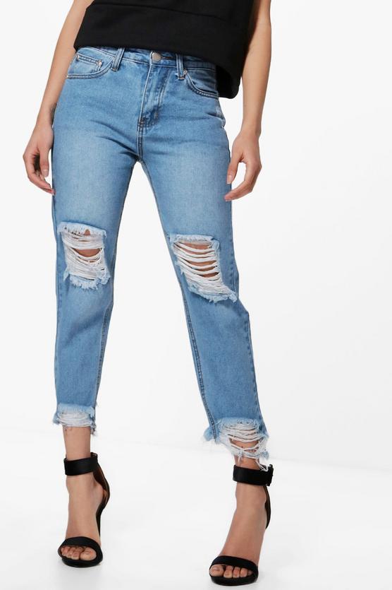 Petite Fran Fray Hem Rip Knee Boyfriend Jean